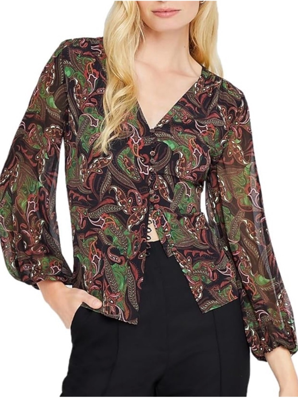 Club Monaco Multicolor Paisley V-Neck Blouse